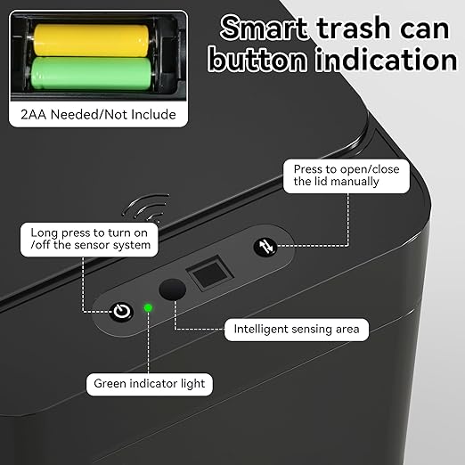 kaylowe Automatic Bathroom Trash Can Touchless 2.6 Gallon Garbage Cans with Lid Small Slim Motion Sensor Smart Trash Bin for Kitchen, Bedroom, Office, Living Room, Black