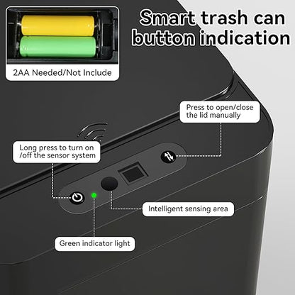 kaylowe Automatic Bathroom Trash Can Touchless 2.6 Gallon Garbage Cans with Lid Small Slim Motion Sensor Smart Trash Bin for Kitchen, Bedroom, Office, Living Room, Black