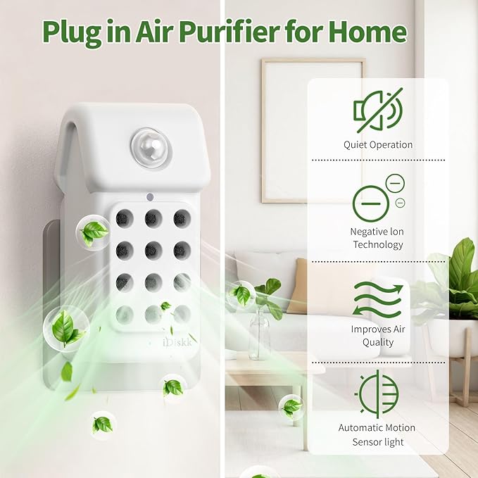 iDiskk 3Pack Plug-in Air Ionizers, Negative Ion Technology Air Purifier, Mini Portable Freshener for Bedroom, Bathroom, Office – Improve Indoor Air Quality, Odor Removal, Quiet Operation