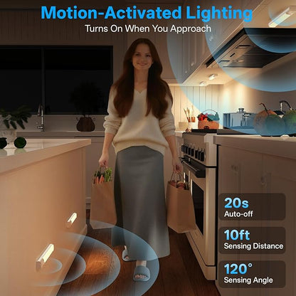 Under Cabinet Lighting with Charging Station,Rechargeable Motion Sensor Light Indoor,LED Closet Lights,3 Colors Dimmable,Magnetic for Kitchen,Wardrobe,Bedroom,Drawer 3Pack