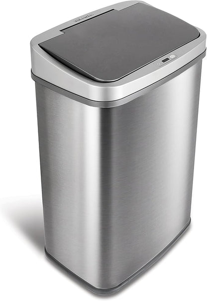 Ninestars DZT-50-28BR Automatic Touchless Motion Sensor Rectangular Trash Can, Black Top, 13 Gal. 49 L., Brush