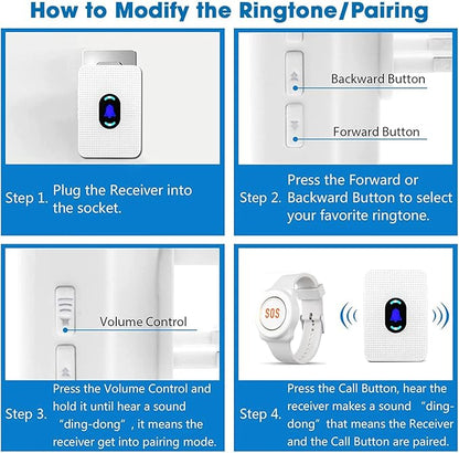 Daytech Wireless Caregiver Pager Call Button for Elderly at Home Life Alert Systems for Seniors Disabled Patient 1 Emergency Watch 1 Receiver