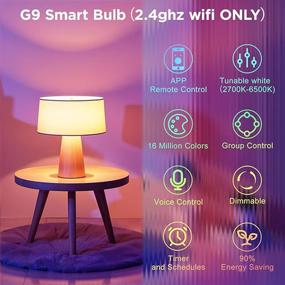 WiFi G9 Smart Bulb, RGBCW, Compatible with Alexa Google Home, Dimmable, Tunable White(2700k-6500k), 2.4GHZ WiFi Only, 3Pack