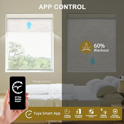 Motorized Blinds with Remote Cordless Automatic Motorized Shades Custom Blinds for Windows Smart Curtains Compatible with Alexa Google Home(Light Filtering Linen Sandy Beach,W59 x H72in)