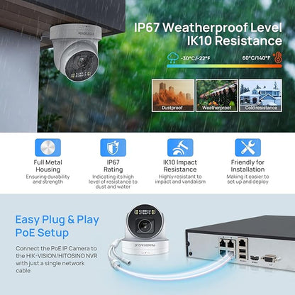 PANOEAGLE 4K AI IP POE PTZ Camera, 8MP PTZ Security Camera Outdoor,5X Optical Zoom 2.7~13.5mm Lens, 2-Way Audio, Smart Human/Vehicle Detection, Spotlight Color Night Vision,SD(512GB), IP67