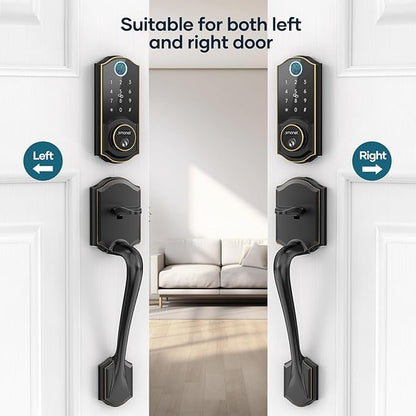 SMONET Front Door Lock Set Keyless Entry, Smart Door Lock with Handle, Fingerprint Keypad Bluetooth Alexa Deadbolt Lockset Suitables for Rental Management and Smart Home Residents