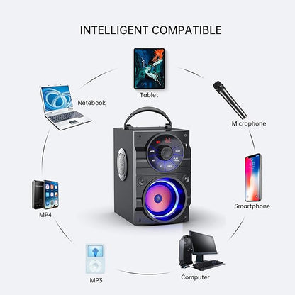 Portable Big Bluetooth Speakers with Light, Wireless with Subwoofer, FM Radio, LED Lights, EQ, Booming Bass, Bluetooth 4.2 Stereo Loud Outdoor/Indoor Retro, for Home, Camping, Travel, Black