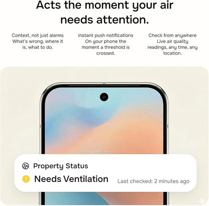 WiFi CO2 Detector & VOC Air Quality Monitor — Smart Indoor Tester with App Alerts, LED Display, Temp & Humidity Tracker for Home, Office, Bedroom & Airbnb (Alexa & Google Home)