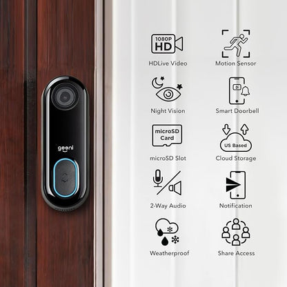 Geeni Smart Video Doorbell, 1080p HD, Night Vision, Wired Installation