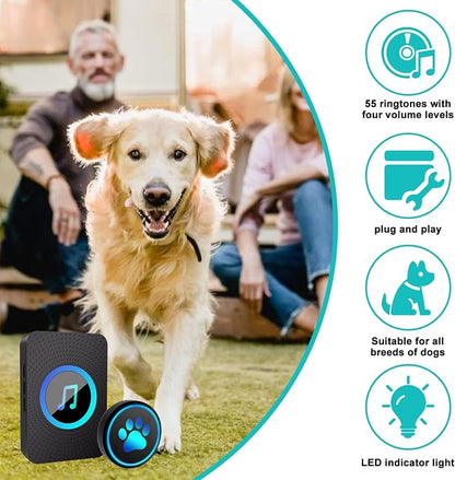 Dog Door Bell for Potty Training, Smart Wireless Doggie Doorbell to Go Outside, 1000 Feet Long Range with IP65 Waterproof Super-Light Touch Button, 60 Melodies & Adjustable Volume (Black)