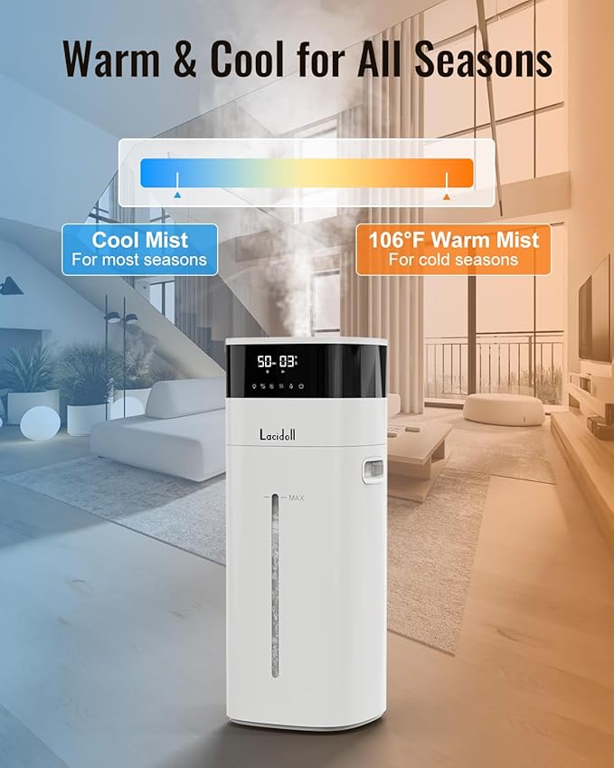 LACIDOLL Cool and Warm Mist Humidifier Large Room, 5.3Gal/20L Humidifiers for Home 2500 sq ft, Air Humidifiers for Bedroom with Diffuser&Extended Tube, Whole House Humidifiers for Nursery Baby Plants