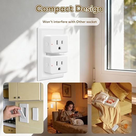 NineLeaf Slim WiFi Smart Plug w Switch, Remote App Control, 15A/1500W, Compatible with Alexa/Google Home via Tuya, Compact Design Control Anywhere,Timer/Schedule, TUV FCC, 2.4G Only(1Remote 4Outlets)