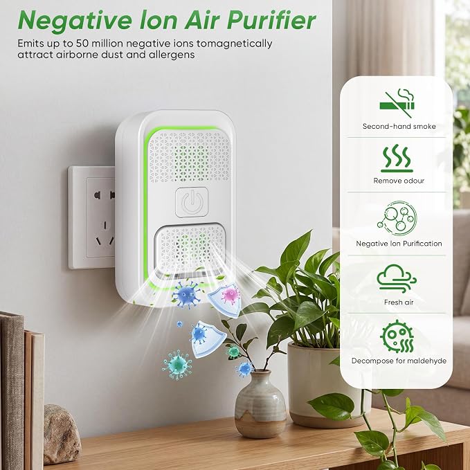 Plug In Air Ionizers - 4Pack, Negative Ion Air Purifier, Quiet Mini Air Fresheners for Home, Bedroom, Office, Kitchen, Portable Air Purifier Odor, Smoke, Dust, Pet Smell - Mini Air Cleaner White