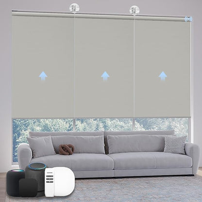Motorized Coupled Shades, Blackout Smart Blinds for Large Windows Automatic Blinds Compatible with Alexa, Motorized Roller Shades Customized for Bedroom Home Office(Blackout-Smoky Sea Garss)
