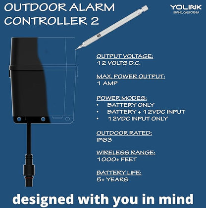 Outdoor Alarm Controller 2, Battery-Powered Siren/Alarm/Relay Controller, 12VDC Out, Optional 12VDC in, Up to 1/4 Mile Open-Air Range, YoLink Hub Required for Full-Functionality!