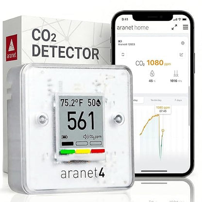 SAF Aranet4 Home: Wireless Indoor Air Quality Monitor for Office or School (CO2, Temperature, Humidity and More) Portable, Battery Powered, E-Ink Screen, App for Configuration & Data History
