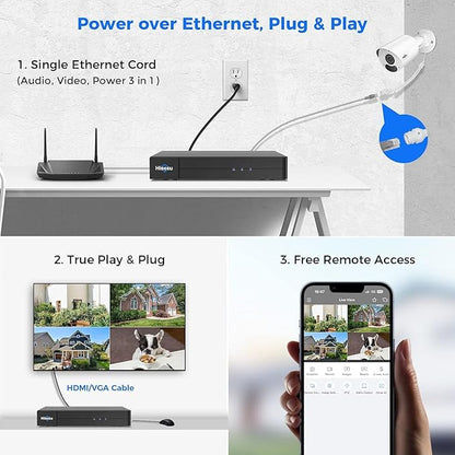 [4K HD+ 121° Wide View] Hiseeu 4K Security Camera System, PoE Camera System w/4pcs 8MP IP PoE Cameras, 16 Channel NVR,3TB HDD, Free Remote Access, WDR, Motion Detect, 100ft Night Vision,7/24 Record