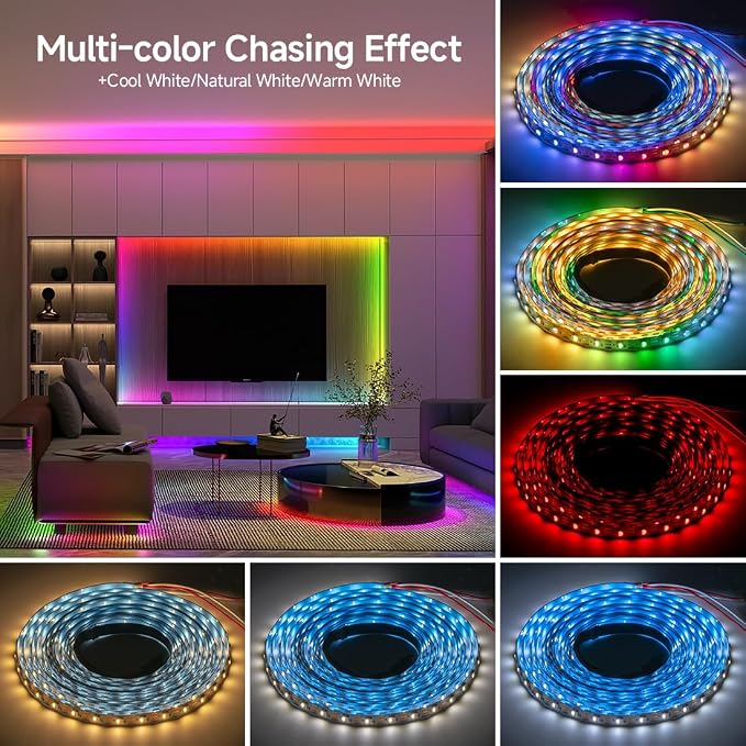 BTF-LIGHTING RGB+Cool White SK6812 LED Strip 16.4FT 300LED IP30 DC12V | RGBW Individually Addressable UL Listed 4 Colors in 1 Light (Similar WS2812B) White PCB(No Adapter or Controller)