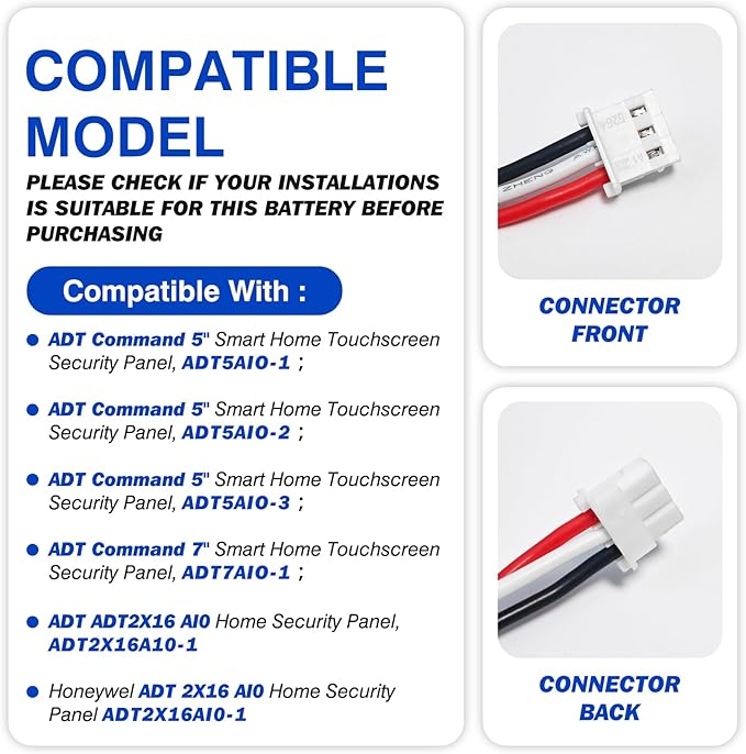 9500mAh 3.6V Replacement Battery 300-10186 for ADT Command Smart Security Panel ADT5AIO-1 ADT5AIO-2 ADT5AIO-3 ADT7AIO-1, Honeywell ADT 2X16 AIO Home Security System Keypad ADT2X16AIO-1 ADT2X16AIO-2