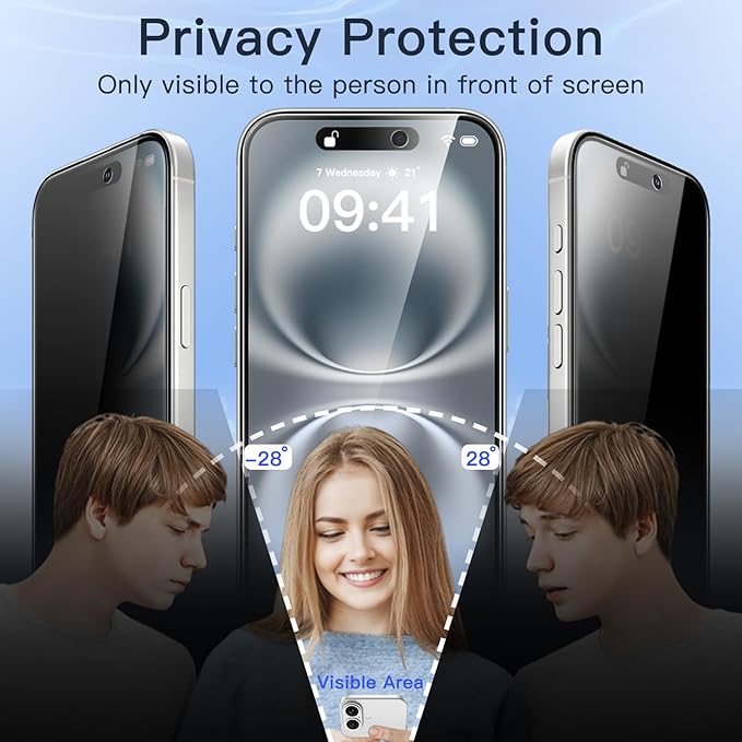 JETech Privacy Screen Protector for iPhone 16 6.1-Inch, Anti-Spy Tempered Glass Film with Easy Installation Tool, 2-Pack