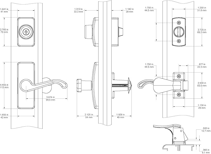 Ideal Security GL Door Lever Set with Keyed Deadbolt Lock for Storm and Screen Doors, Black (4-Piece Set)