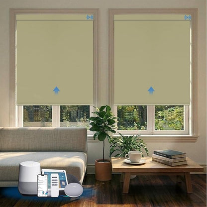 Motorized Blinds with Remote, Blackout Smart Blinds for Windows Automatic Shades Compatible with Alexa, Motorized Shades Customized for Bedroom Home Office (Blackout-Creamy Yellow)