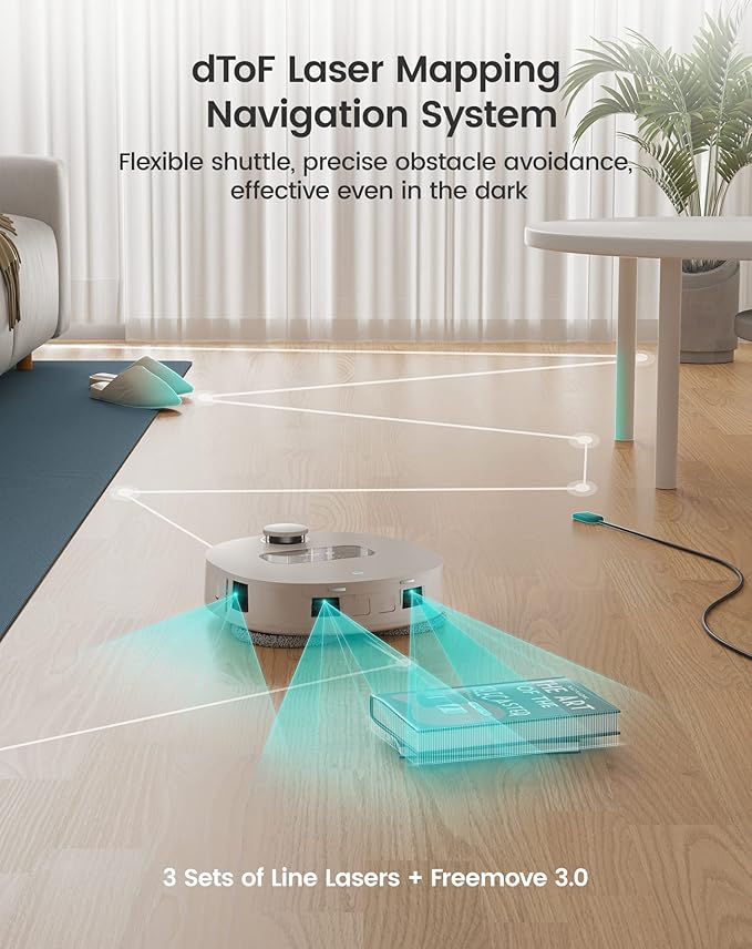 Lefant T1 Self-Cleaning Robot Mop, Smart Mapping Lidar dToF Sensors, No-Go Carpet, 5L Large Water Tank, 40°Hot Air Washing and Drying Mop, Compatible with Alexa, Ideal for Multiple Rooms