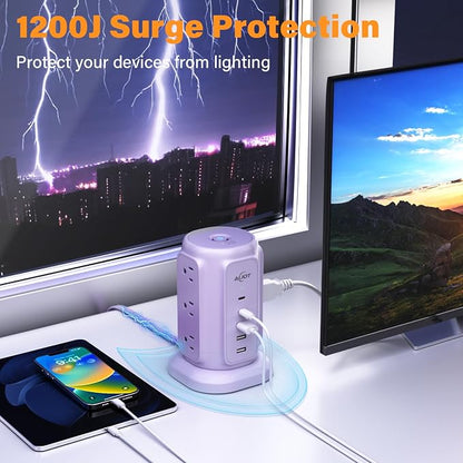 AiJoy Power Strip Tower with 9 AC Outlets and 5 USB Ports Charging Station | 1200J Surge Protector, 6.5 Feet Extension Cord with Multiple Outlets for Home Dorm Room Office Supplies Desk Accessories
