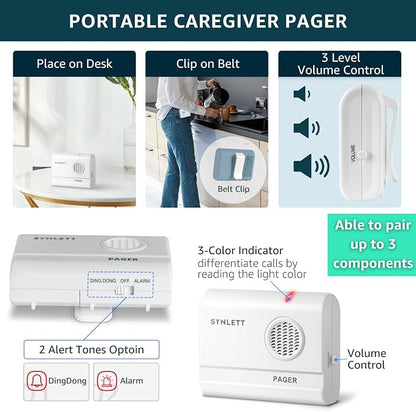 Portable Pager Accessory for Simple Alert Caregiver System | Portable receiver with audible alerts for caregiver assistance, home care and elderly monitoring