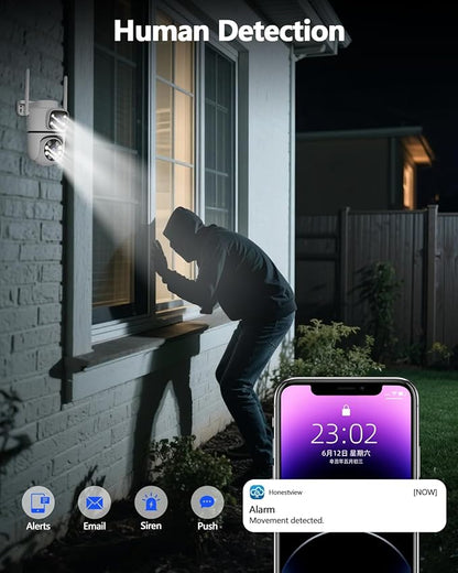 WEILAILIFE 【Auto Tracking】 Outdoor Wireless Security Camera, PTZ WiFi Video Surveillance Cameras for Home Security