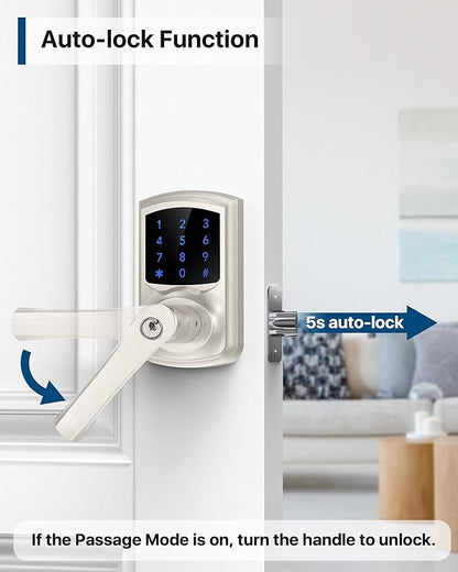 HIDALIFE Keyless Entry Door Lock, Keypad Door-Lock with Handle, Touchscreen, Auto-Locking, Anti-peep Password, Easy to Install for Front Doors, Home, Office, Satin Nickel 2 Pack