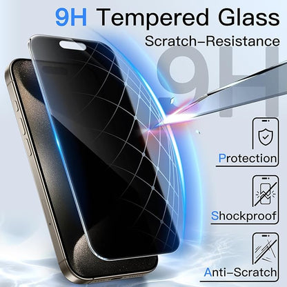 JETech 360 Degree Privacy Screen Protector for iPhone 15 Pro Max 6.7-Inch, 4-Way Anti-Spy Tempered Glass Film with Easy Installation Tool, 2-Pack