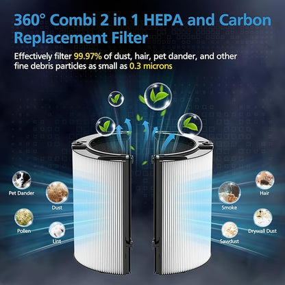 Combi 360°Glass Filter For Dyson HP1 HP2 TP09 TP07 TP06 TP04 TP10 TP7A HP04 HP06 HP07 HP09 HP10 HP4A HP7A PH01 PH02 PH03 PH04 PH3A DP04 PC1 PC2 Air Purifier,HEPA+Activated Carbon Filter #965432-01