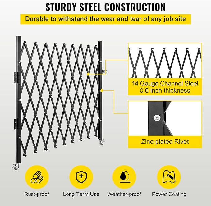 VEVOR Single Folding Security Gate, 7 ft H x 7 ft W Folding Door Gate, Steel Accordion Security Gate, Flexible Expanding Security Gate, 360° Rolling Barricade Gate, Scissor Gate/Door with Padlock
