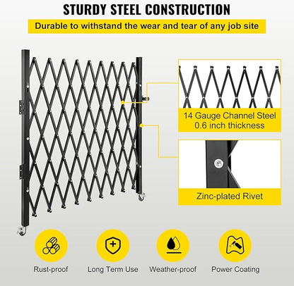 VEVOR Single Folding Security Gate, 7.25 ft H x 7.8 ft W Folding Door Gate, Steel Accordion Security Gate, Flexible Expanding Security Gate, 360° Rolling Barricade Gate, Scissor Gate/Door with Padlock