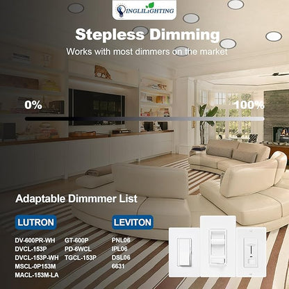 DLLT LED Recessed Ceiling Light: 6 Pack 4 Inch Black Slim Recessed Lighting for Kitchen - 5CCT Dimmable Canless Wafer Downlight for Living Room - 900LM Brightness 6W LED Can Lights for Bedroom ETL FCC