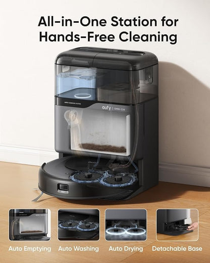 eufy Robot Vacuum Omni C20, Robot Vacuum and Mop Combo, Self Emptying, Auto Mop Washing and Auto Drying for Hands-Free Cleaning, 7000 Pa Powerful Suction (Renewed Acceptable)