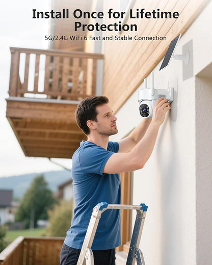 Gianteye 2K Solar Security Cameras Wireless Outdoor, 5G&2.4GHz Cameras for Home Security, Outdoor Security Camera, Color Night Vision, PTZ Human Detection, 2 Packs