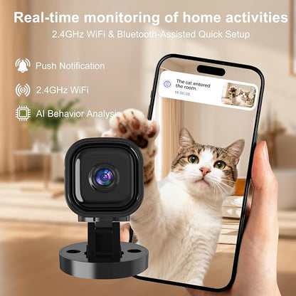 Mini Camera for Home Security,2K Indoor Camera,2.4G WiFi Cam,Black