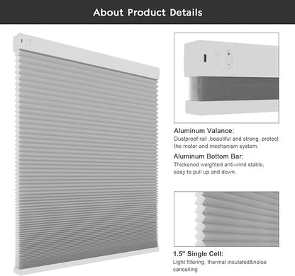 Changshade Motorized Cellular Shades with Remote Control, Smart Blinds Alexa, Google Home, Smarthings for Indoor Windows Doors, Electric Automatic Honeycomb Blind Custom Size, Light Filtering, Grey