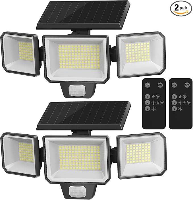 Solar Motion Sensor Lights, Remote Control, 3 Modes, 2 Pack