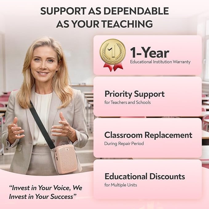 WinBridge Voice Amplifier with Bluetooth, Portable Speaker and Microphone Set, Wireless Mic Headset Speaker for Teachers, Tour Guide, Publick Speaking, Fitness Instructors, Features Mute, WB002 Pink
