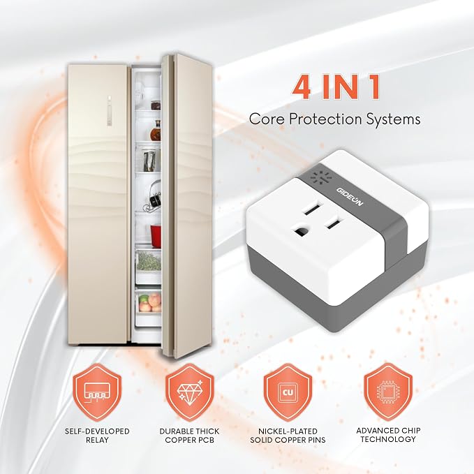 GIDEON Single Outlet Surge Protector, Voltage Protector for Refrigerator, Air Conditioner & Home Appliances, 120V 15A 1800W Wall Plug, Over & Under Voltage Protection with LED Indicator
