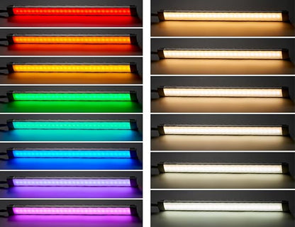 PureOptics LED Professional Push Wire Under Cabinet Light Bar, Add-on, Plug-in or Hardwire Compatible, Adjustable White and RGB LED, for Kitchen, Pantry, Cabinets, (1) 12" Bar
