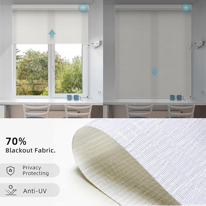 SmartWings Motorized Smart Roller Shades in Light Filtering, Electric Blinds with Remote for Windows Compatible with Alexa/Google Home/Homekit, Customized, Safari Translucent Ivory