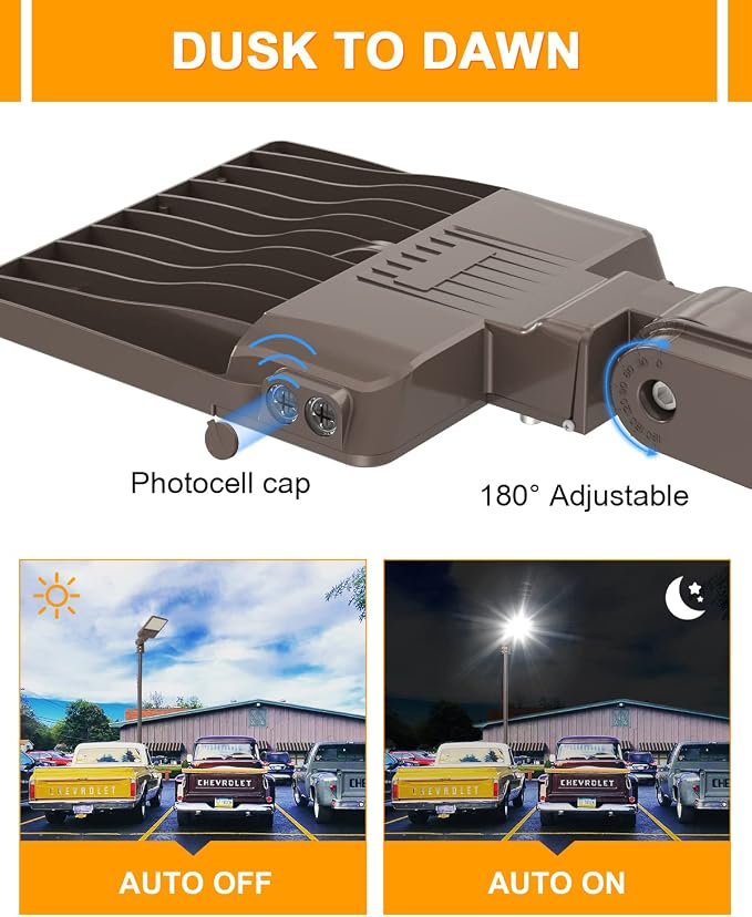 LED Parking Lot Light 200W 150W 120W Adjustable, UL Listed 5000K Shoebox Light with Photocell, Adjustable Slip Fitter, IP65 Commercial Street Lights AC100-277V for Outdoor Parking Lot Roadway
