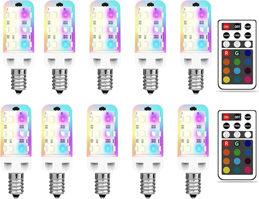 XRise E12 LED Bulb 2.5W Dimmable RGB+White Color Changing with Remote Control Equivalent 25W Halogen E12 Base LED Light Bulbs 6000K 250LM, No Flicker,10 Pack
