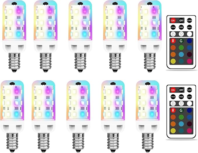 XRise E12 LED Bulb 2.5W Dimmable RGB+Warm White Color Changing with Remote Control Equivalent 25W Halogen E12 Base LED Light Bulbs 3000K 250LM, No Flicker,10 Pack