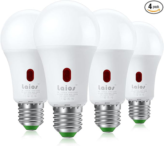 Laios Dusk to Dawn Sensor E26 Light Bulb, 7W LED Outdoor Photocell Lighting Bulb, 1200lm Equivalent 60W,Daylight(5000K), Auto ON/Off with Light Sensor, Pack of 4