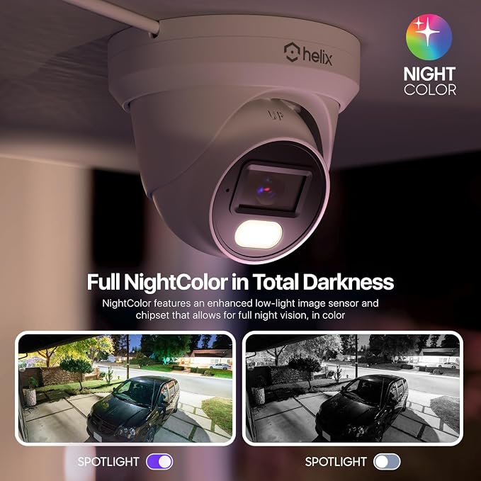 Helix 5MP Security AI IP PoE Camera, 98ft Night Color, Human Detection, NDAA Compliant, Indoor Outdoor Surveillance Turret, Built in Mic, Support 256GB MicroSD, Deterrent, HLX-IP5M-T103EW-AI